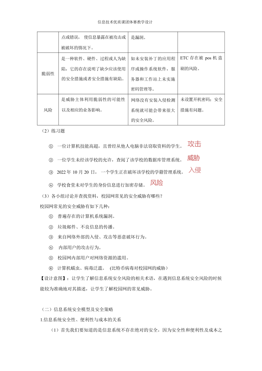 5.2 信息系统安全风险防范的技术和方法 教学设计 2023—2024学年粤教版（2019）高中信息技术必修2