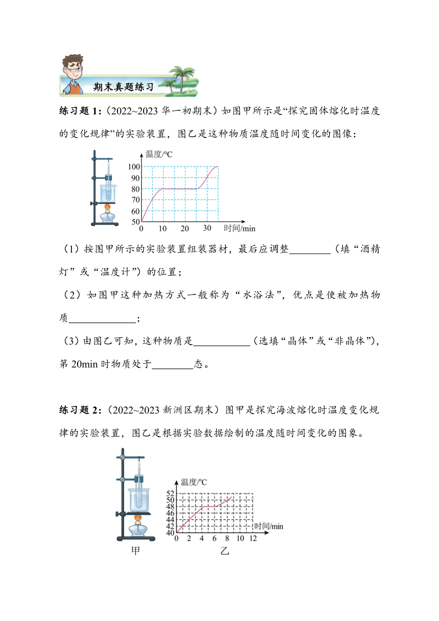 湖北省武汉市2023~2024年八上物理期末复习专题——探究固体熔化时温度的变化规律实验（含答案）