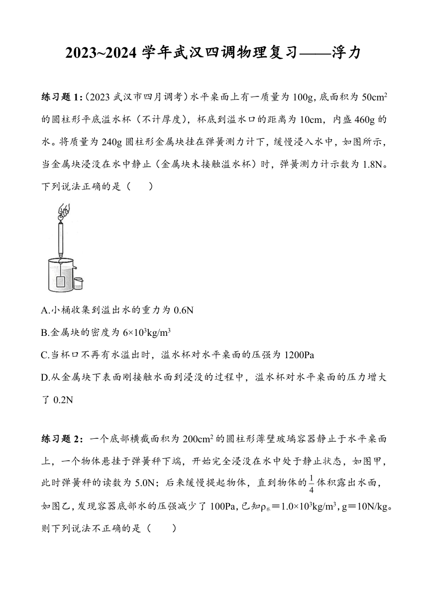 2023~2024学年湖北省武汉市四月调考物理复习专题——浮力（含答案）