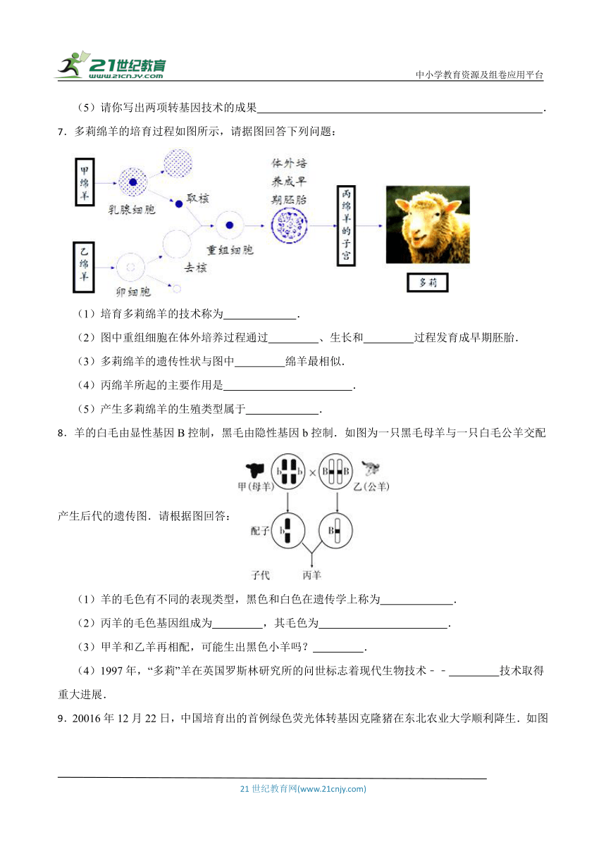 2024年中考生物读图理解专题复习：生物技术（含答案）