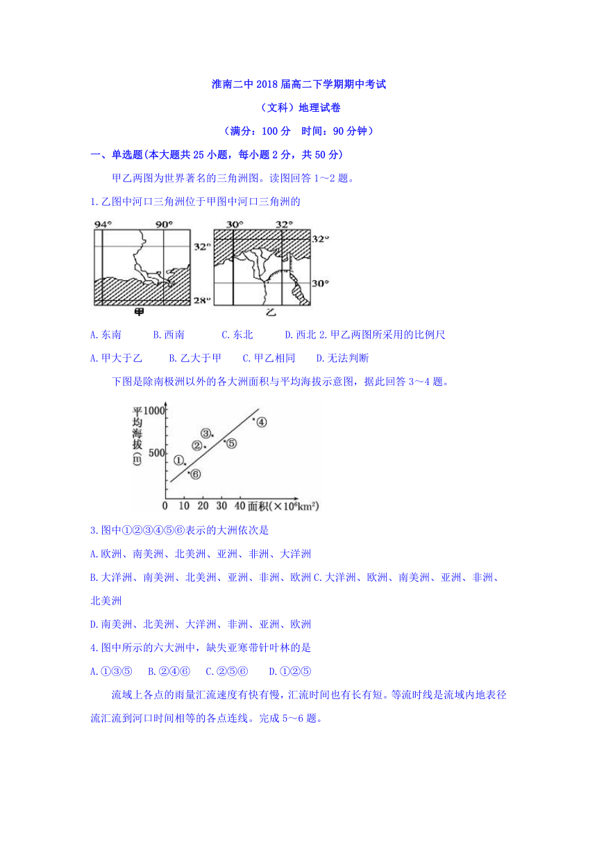 安徽省淮南二中2016-2017学年高二下学期期中考试地理（文）试卷