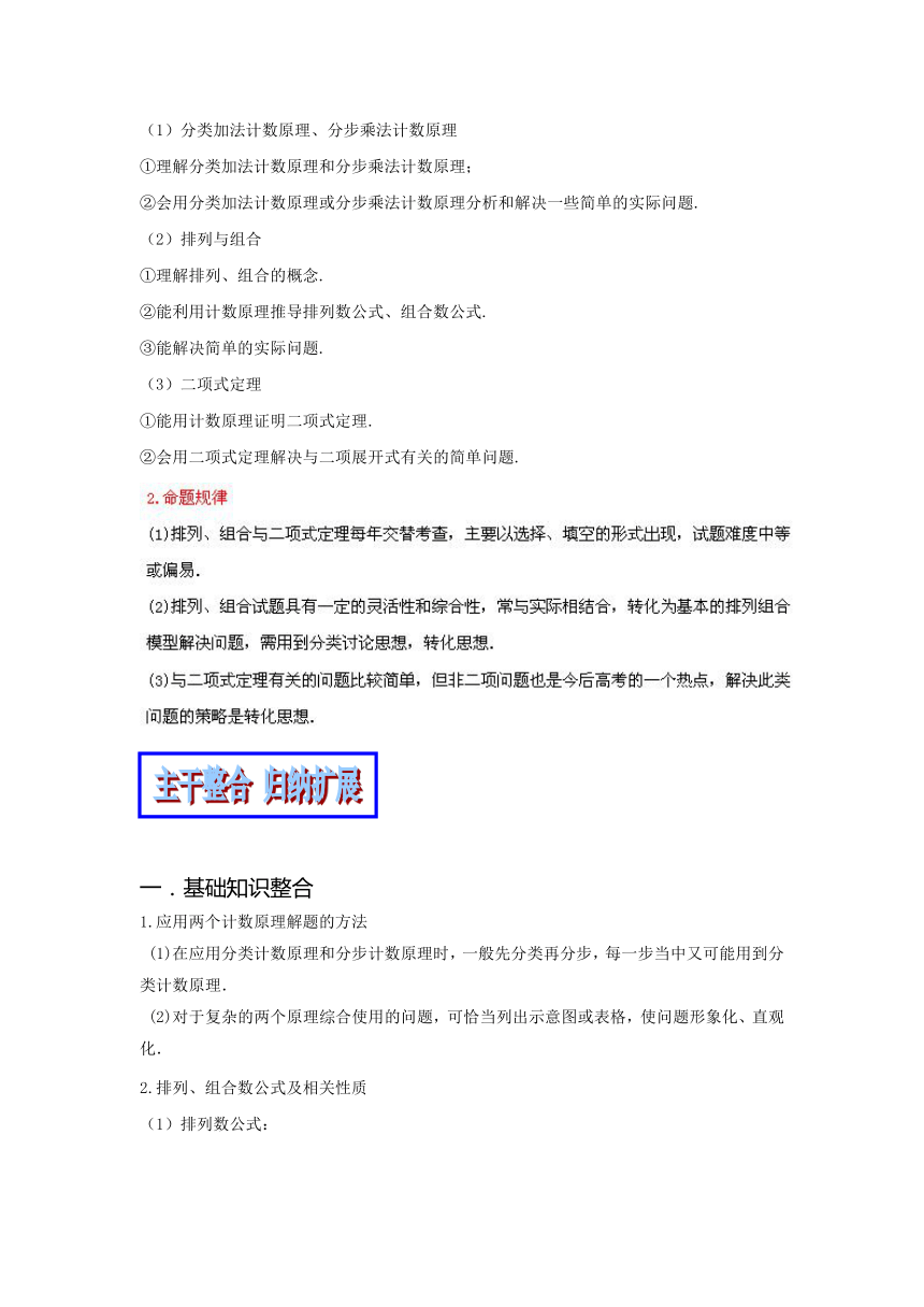 专题09 排列组合、二项式定理（教学案）-2014年高考数学二轮复习精品资料（原卷版）