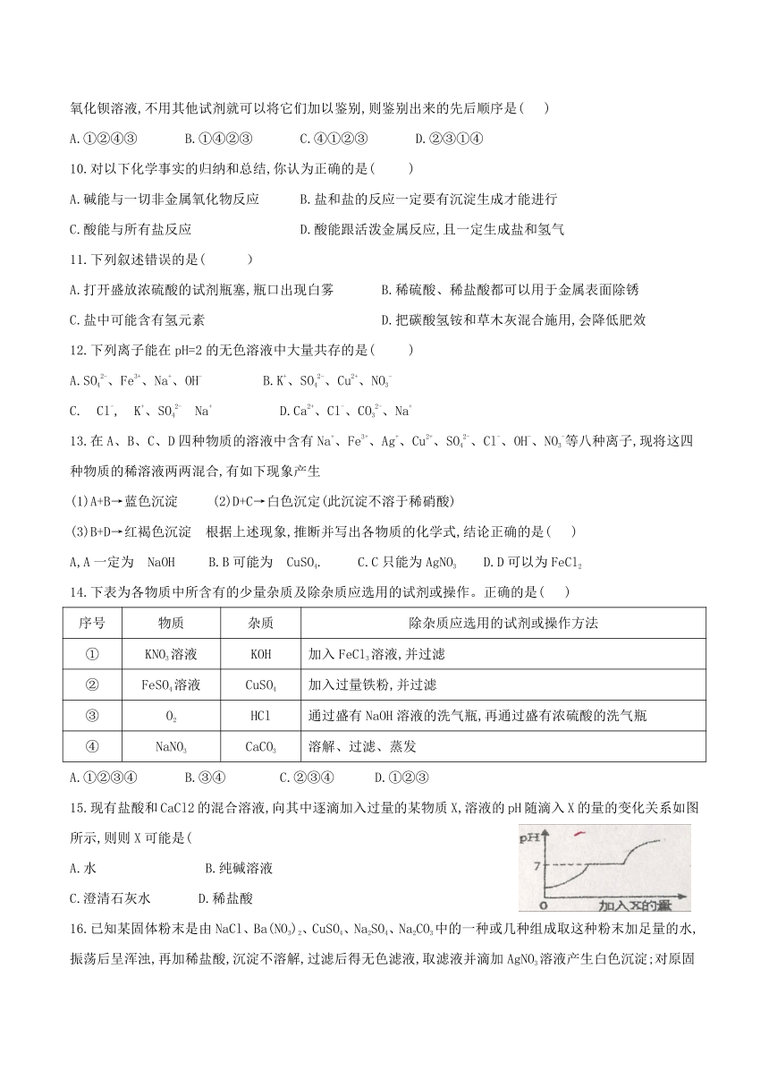 重庆南开(融侨)中学酸碱盐测试题（word版，无答案）