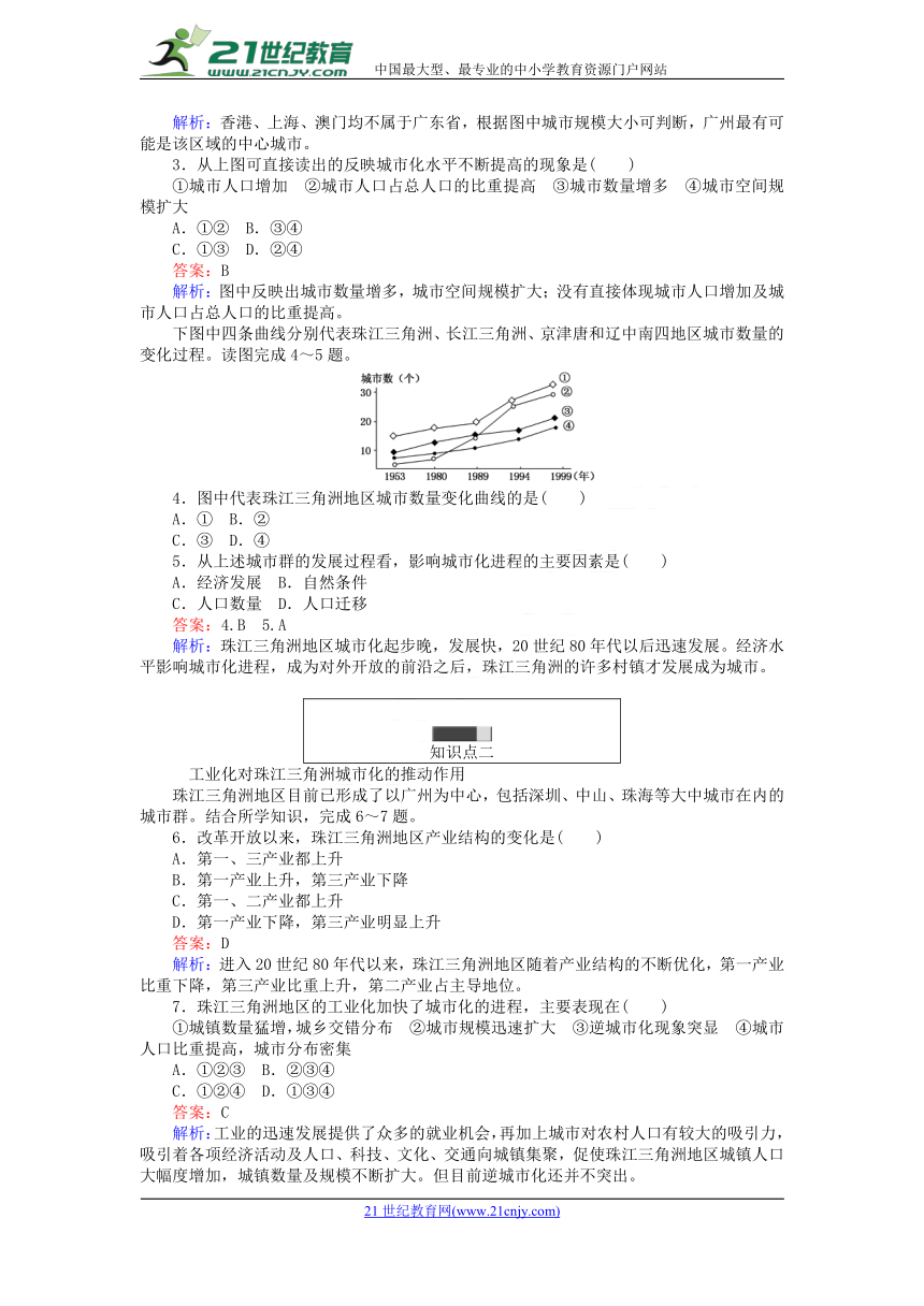 2017_2018学年高中地理第二章区域可持续发展2.6区域工业化与城市化进程——以珠江三角洲为例练习湘教版必修3