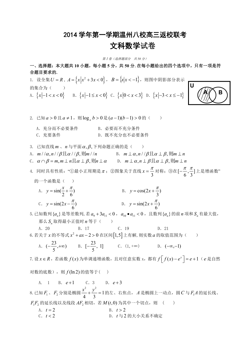 浙江省“温州八校”2015届高三返校联考数学（文）试题