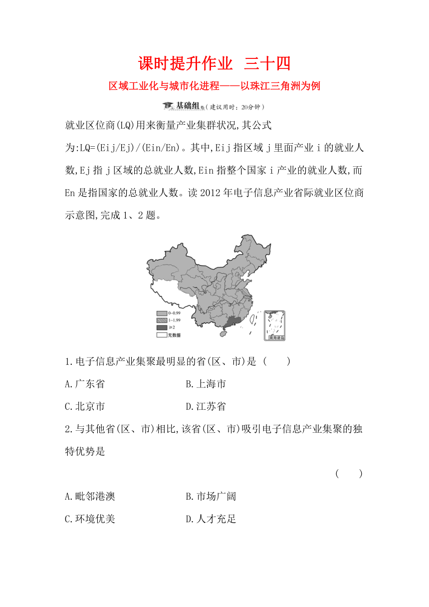 2019届高三一轮复习地理（人教版）课时提升作业 三十四 10.6区域工业化与城市化进程——以珠江三角洲为例 Word版含解析