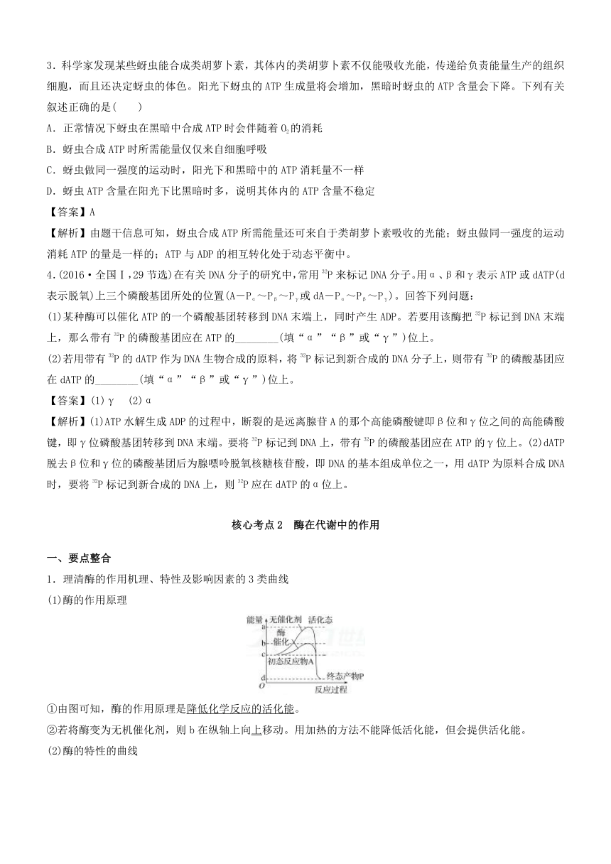 2018高考生物二轮专题复习之核心考点之提分冲刺专题03+代谢中的ATP和酶之核心考点