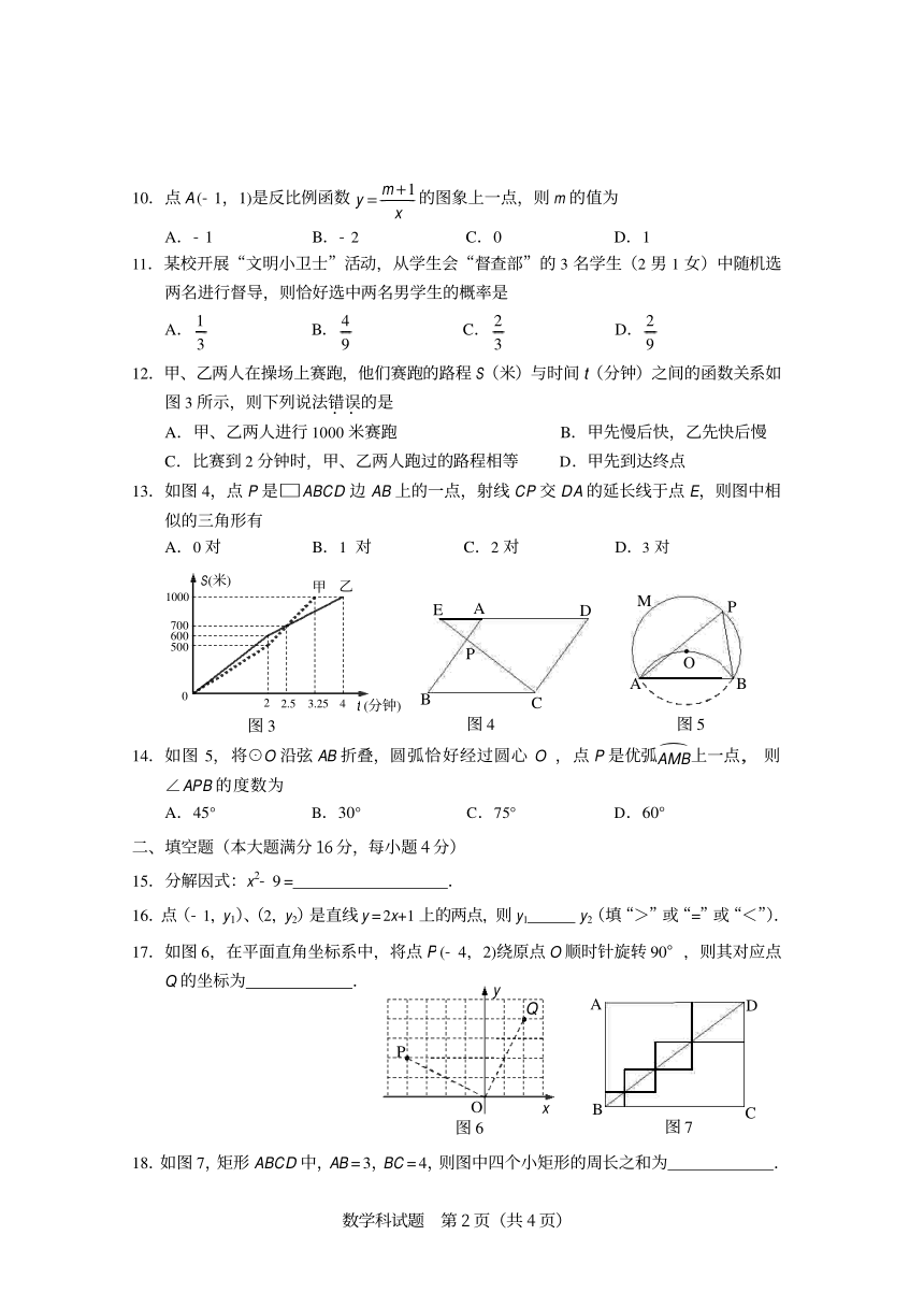 2015年海南省中考数学试题(扫描版，无答案)