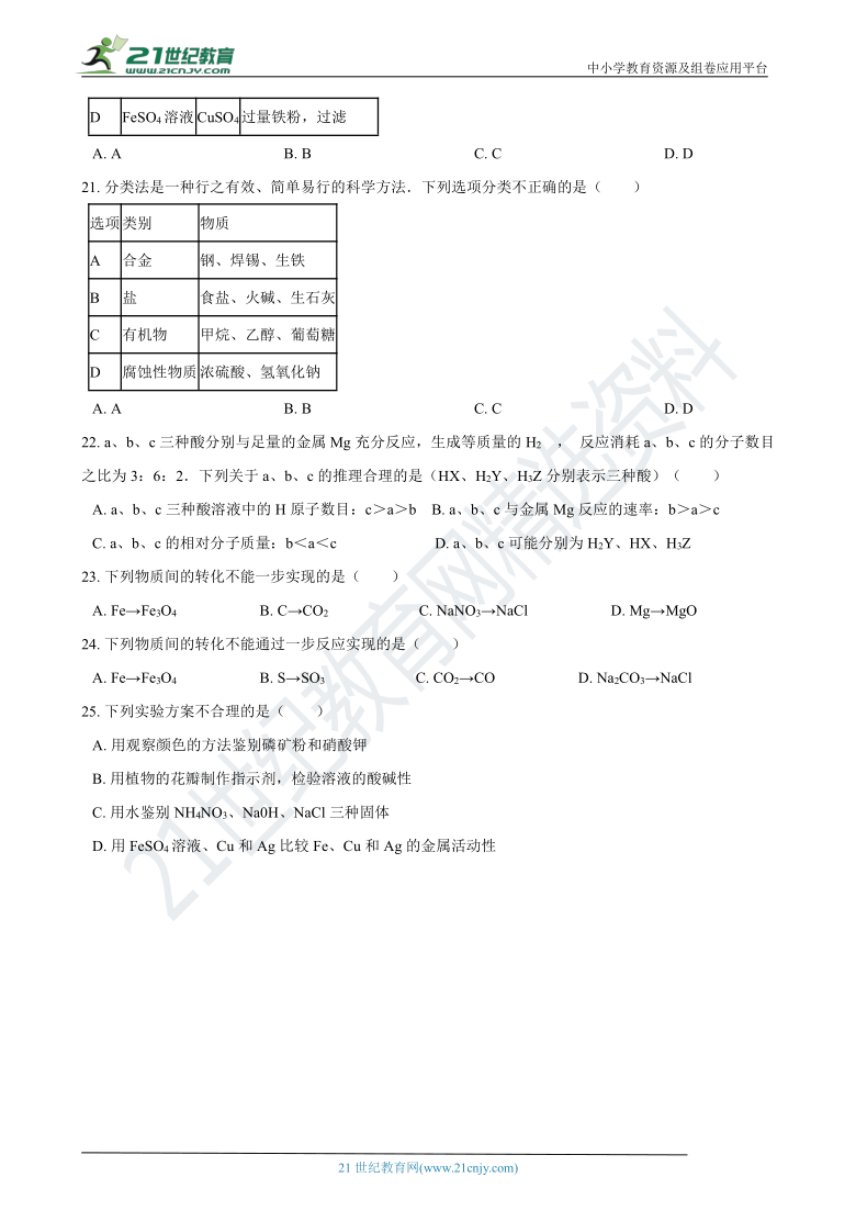 【备考2021】浙教版科学中考模拟冲刺专练：金属（3）（含解析）