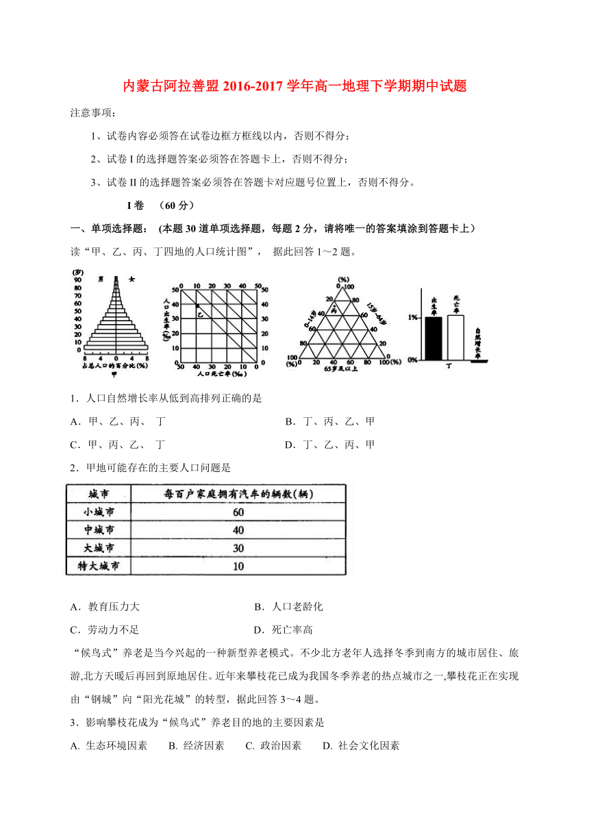 内蒙古阿拉善盟2016-2017学年高一地理下学期期中试题