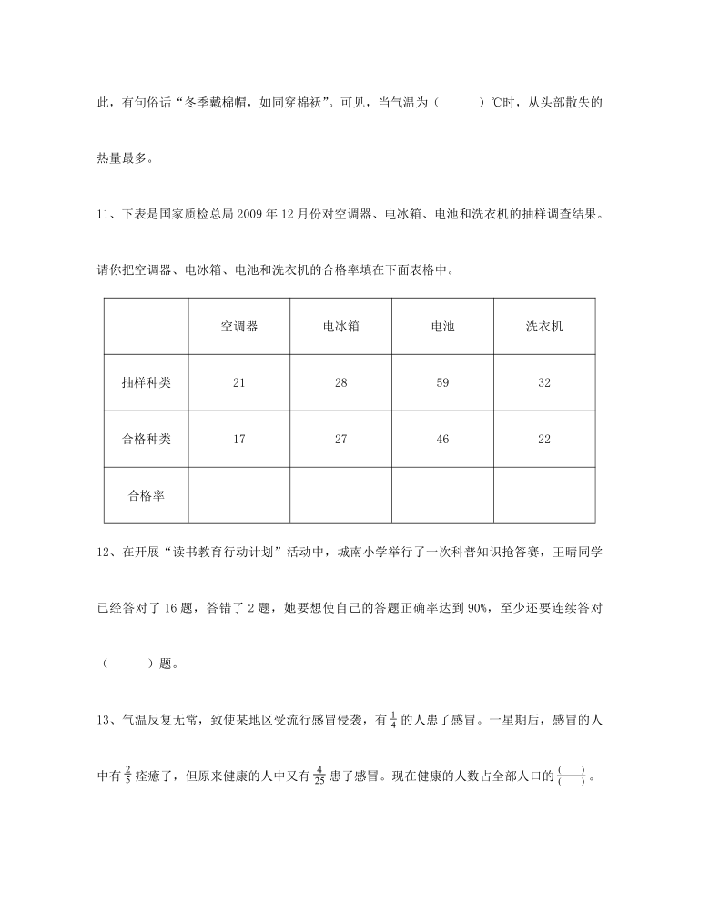 六年级数学上册试题-分数、百分数综合练习 苏教版 无答案