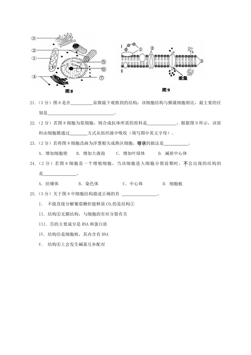 上海市长宁、金山、青浦区2017届高三4月教学质量检测（二模）生命科学试卷