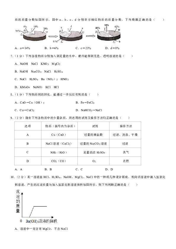 2020年辽宁省锦州市北镇一中中考化学模拟试卷 (含答案）
