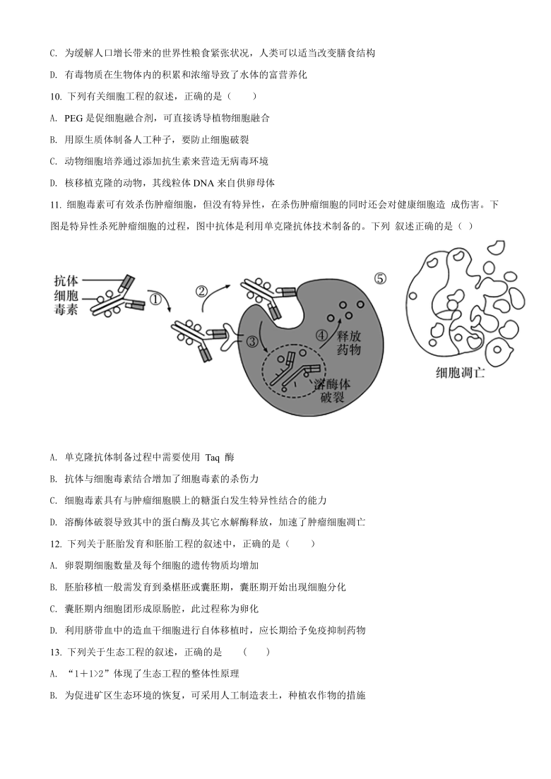 江苏省南通市如东县2020-2021学年高二上学期期末考试生物试题   含解析