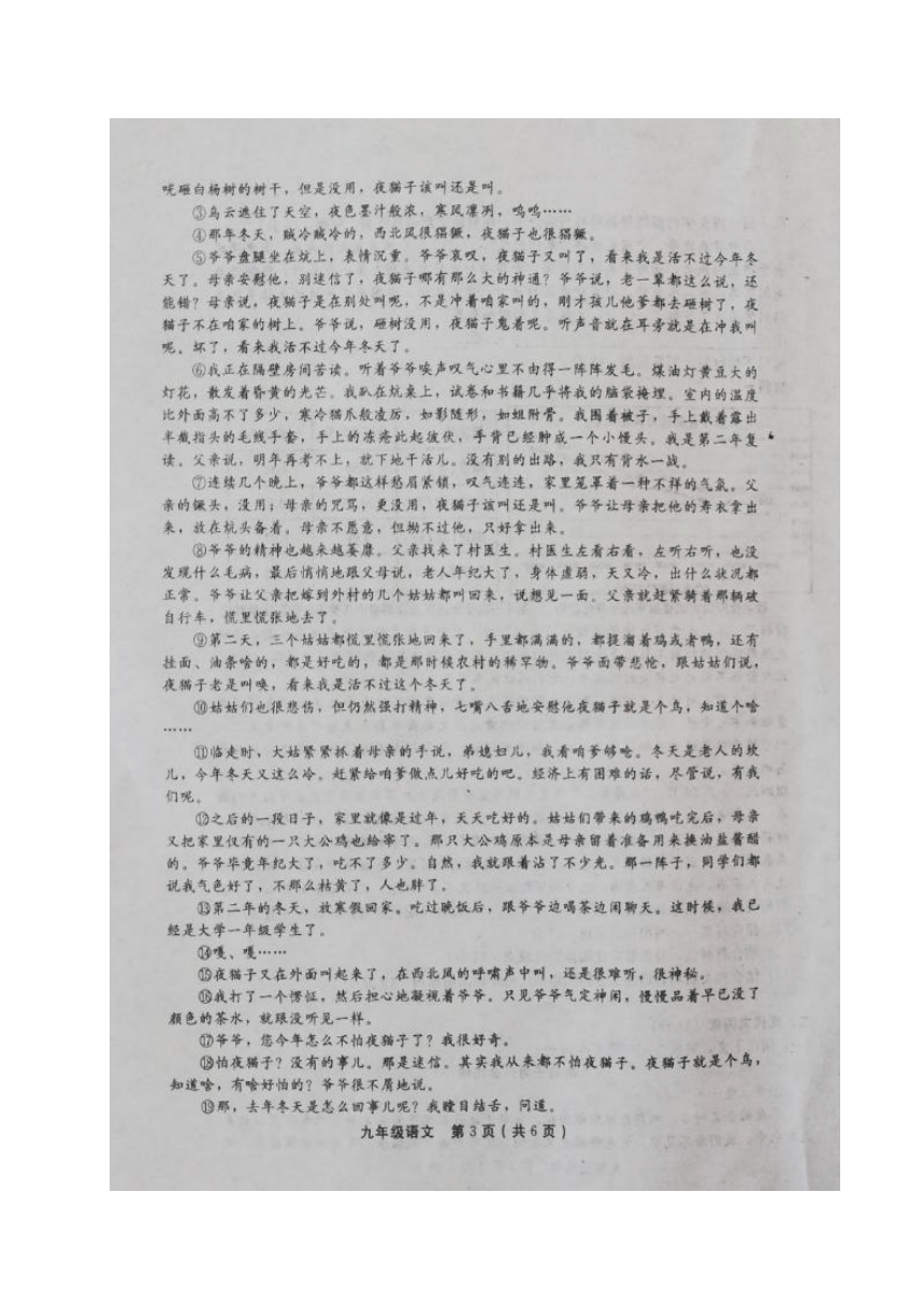 河南省新乡市辉县2018届九年级语文毕业考试试题（扫描版）