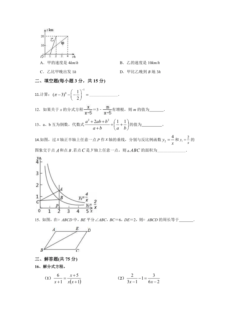 河南省南阳市邓州市张村镇第一初级中学2020-2021学年八年级下学期期中数学复习试卷（word版无答案）