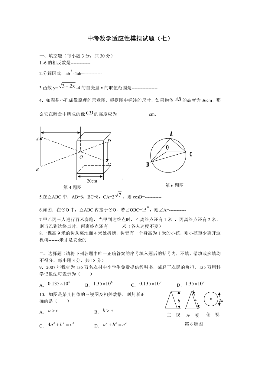 中考数学适应性模拟试题（七）含答案