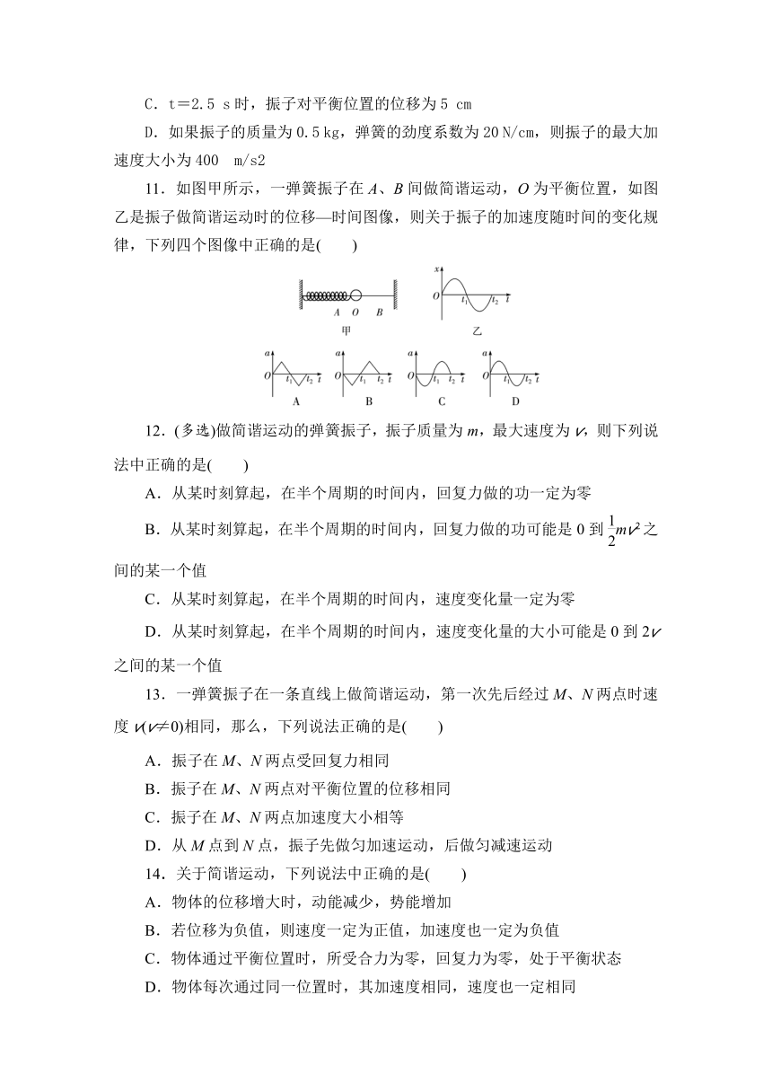 2.3 简谐运动的回复力和能量 同步练习—2021-2022学年高二上学期物理人教版（2019）选择性必修第一册（Word含答案）