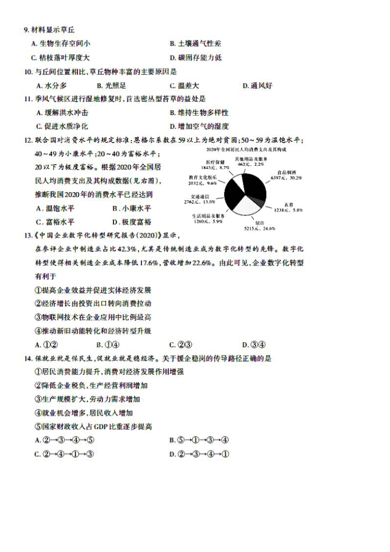 山西省高考名校联考2021届高三下学期5月押题卷（三模）文综试题 扫描版含答案