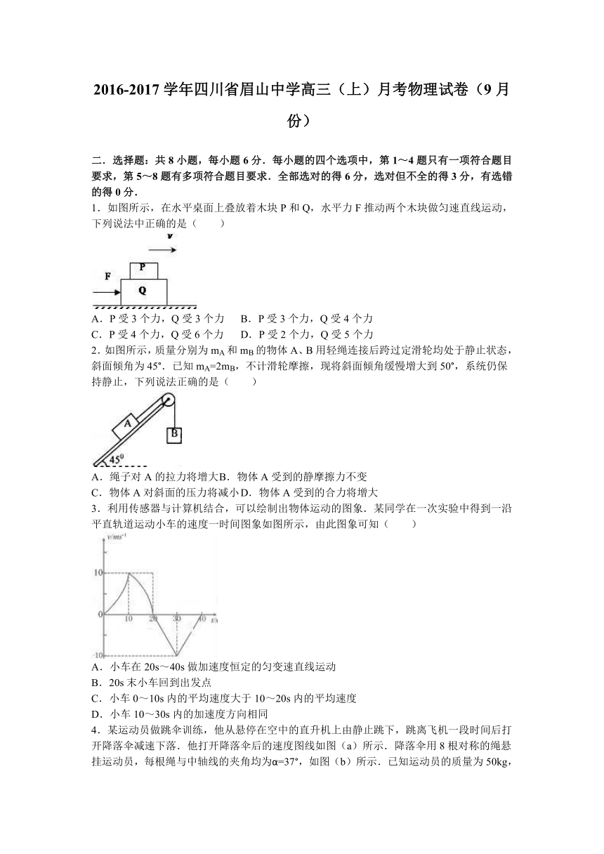 四川省眉山中学2017届高三（上）月考物理试卷（9月份）（解析版）