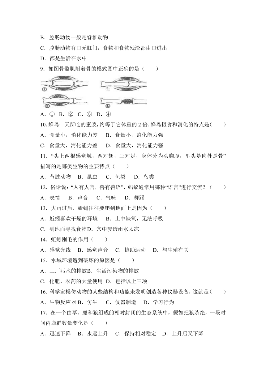 安徽省六安市裕安中学2016-2017学年八年级（上）期末生物试卷（解析版）