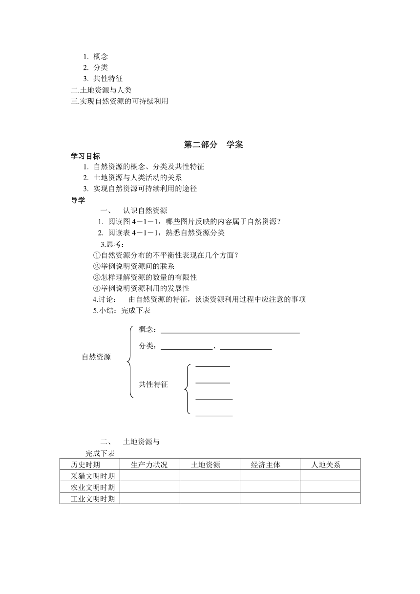 2015高中地理（鲁教版）必修一教案：第四单元   从人地关系看资源和环境