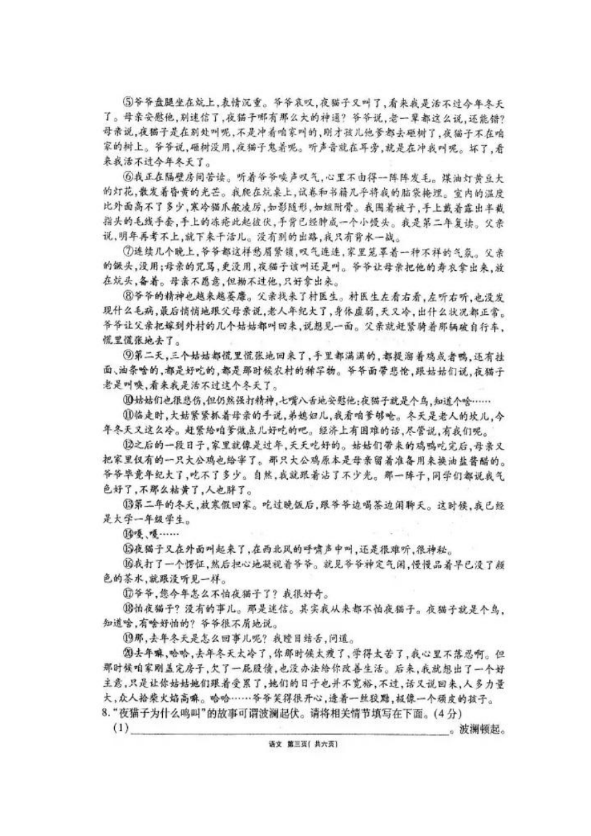 河南省郑州市2017届九年级语文下学期内部模拟试题（扫描版，有答案）