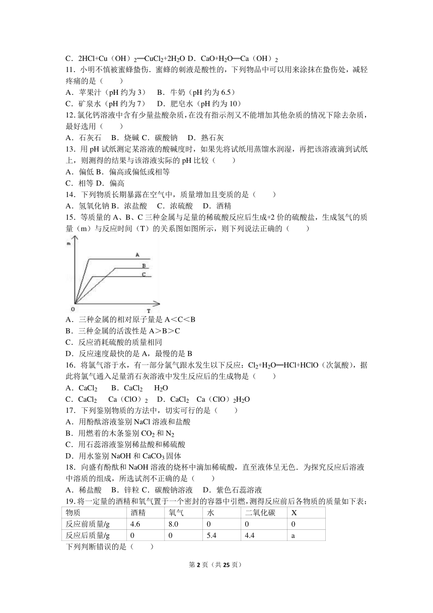 云南省曲靖市陆良县马街三中2015-2016学年九年级（下）第一次月考化学试卷（解析版）