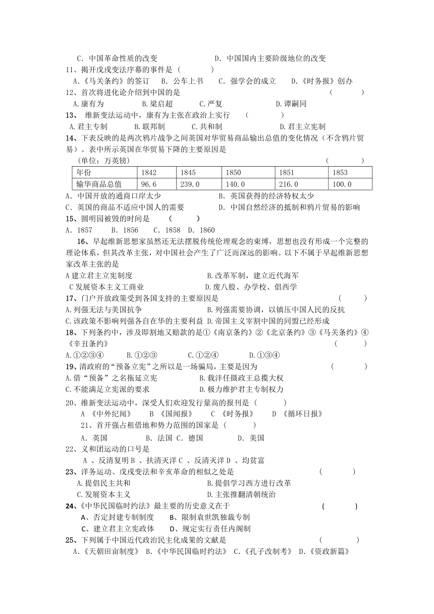 上海市杨思中学2016-2017学年高二上学期期中考试历史试题 Word版缺答案