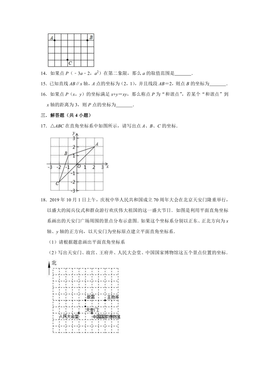 沪科新版数学《暑期衔接》八年级上册第11章  平面直角坐标系11.1 平面内点的坐标 同步练习 （ word版，含解析）