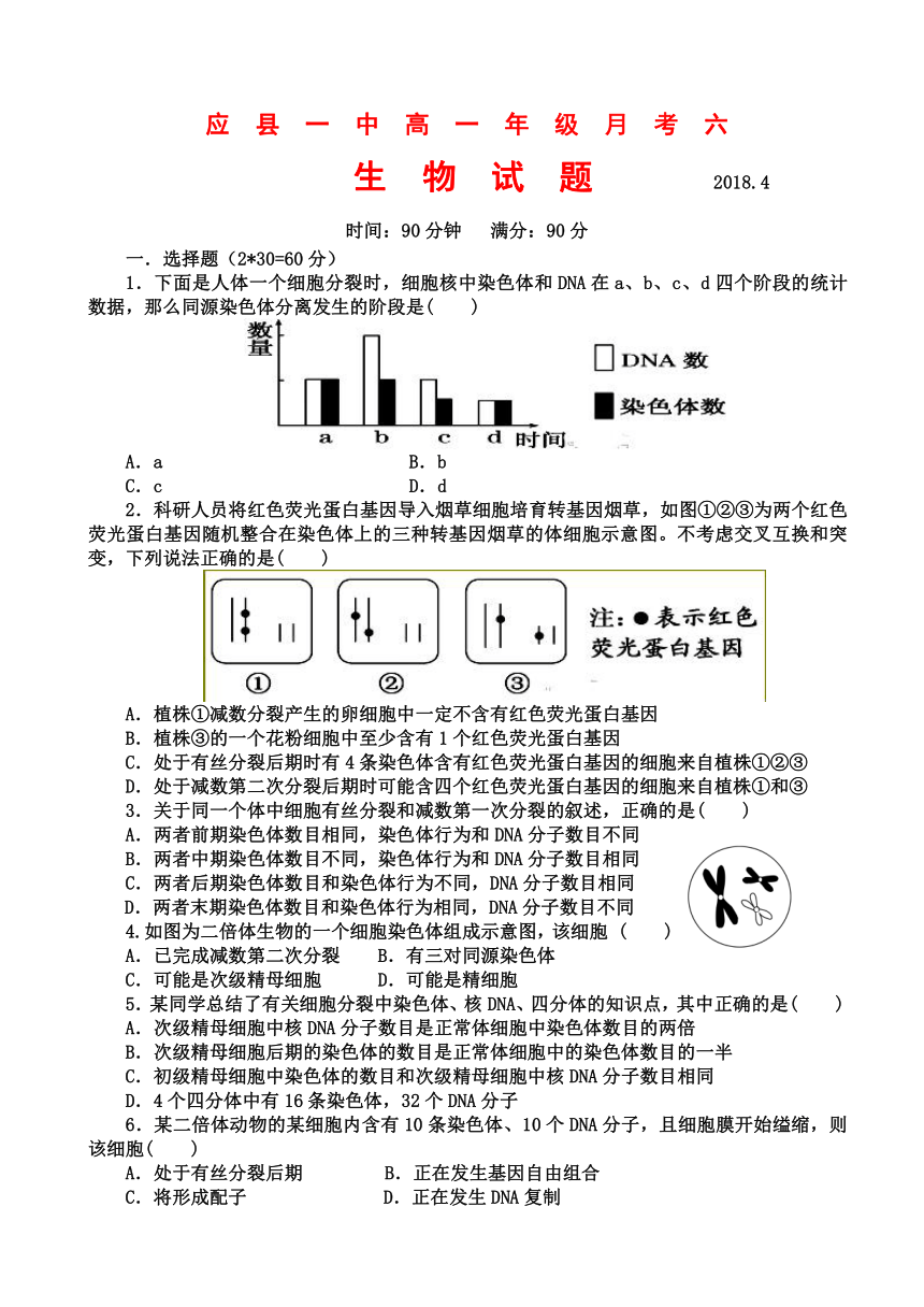 山西省应县一中2017-2018学年高一下学期第六次月考生物试卷