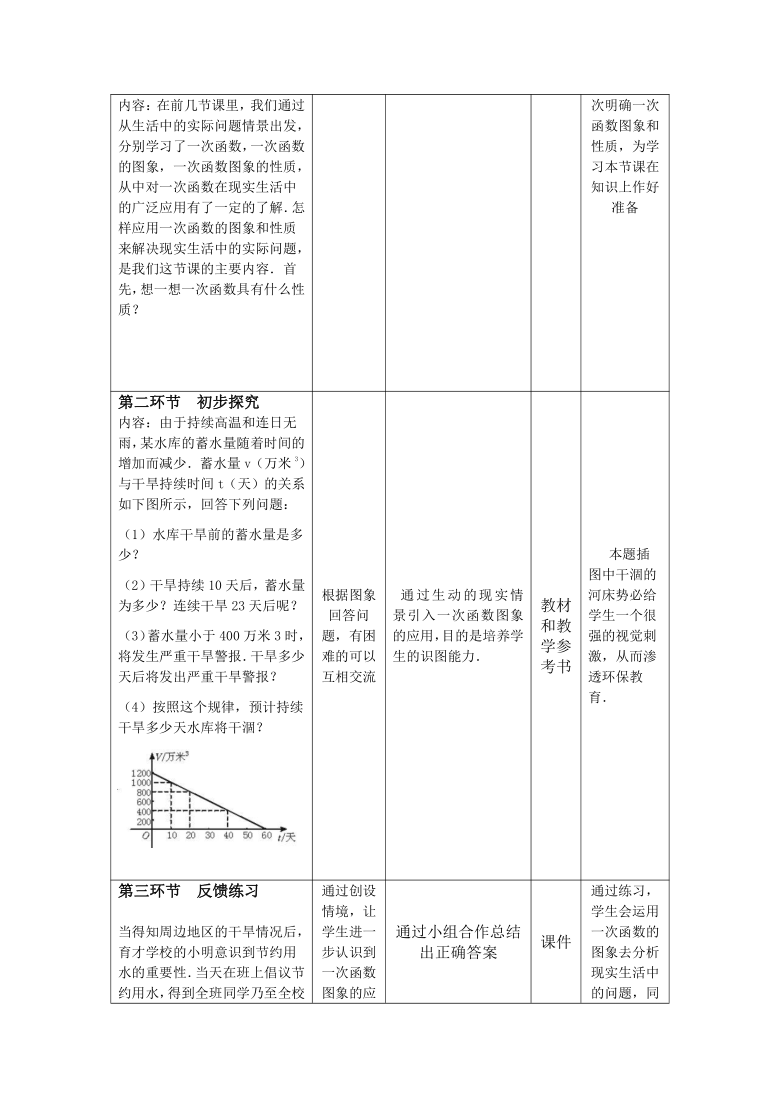 北师大版八年级数学上册4.4.2一次函数的应用教案（表格式）
