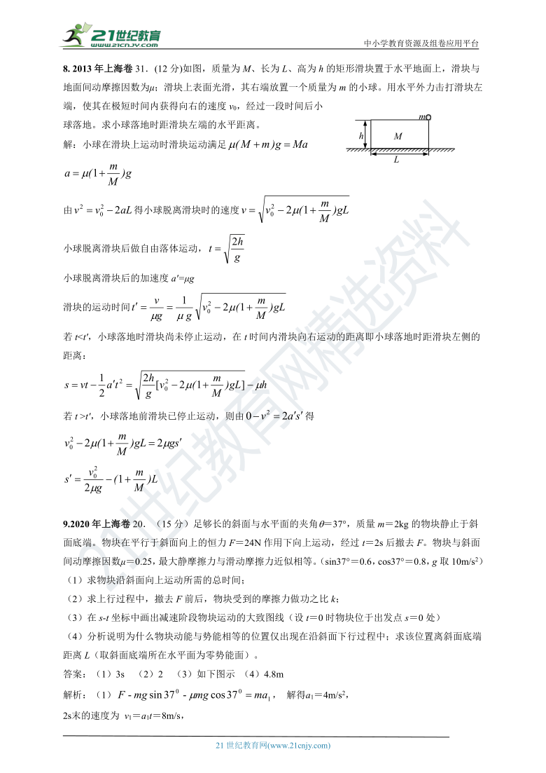 上海市2011-2020年高考物理试卷专项分类汇编之6—动量、物理学史和其它（含答案及解析）