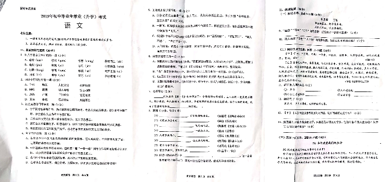2019年贵州省黔东南州中考语文试卷（扫描版，无答案）