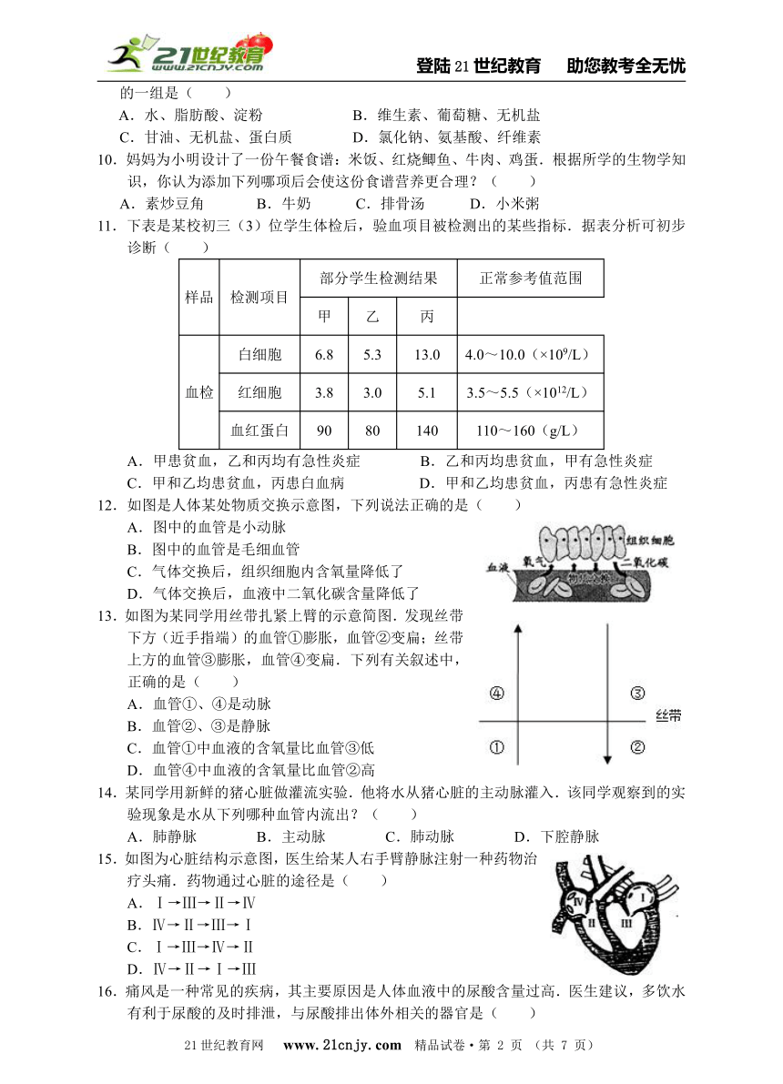 2013年科学中考第一轮复习专题训练10：人体的新陈代谢