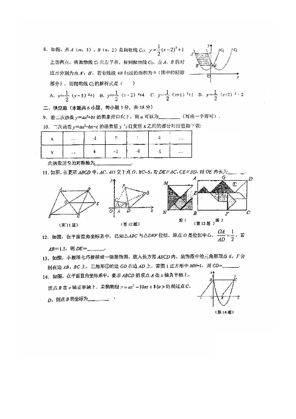 吉林省第二实验学校2018-2019学年第二学期八年级数学期末试题（扫描版无答案）