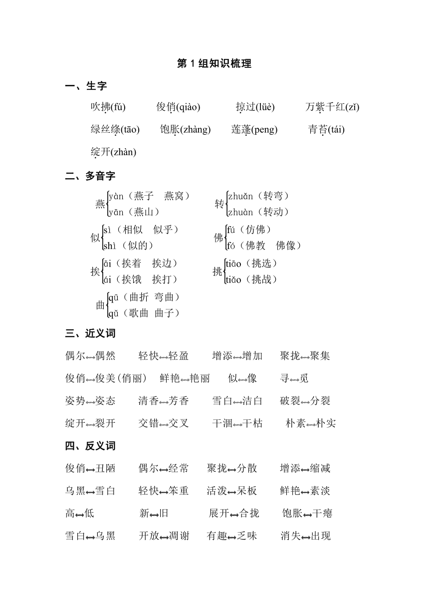 人教版小学语文三年级下学期第一组知识点梳理