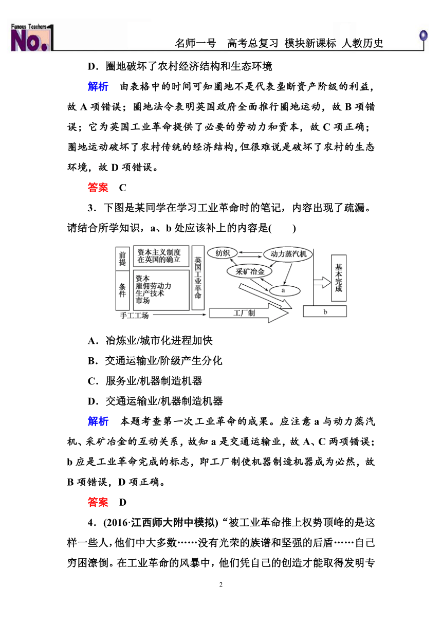 2017届《名师一号》人教新课标一轮复习试题：计时双基练30第一次工业革命