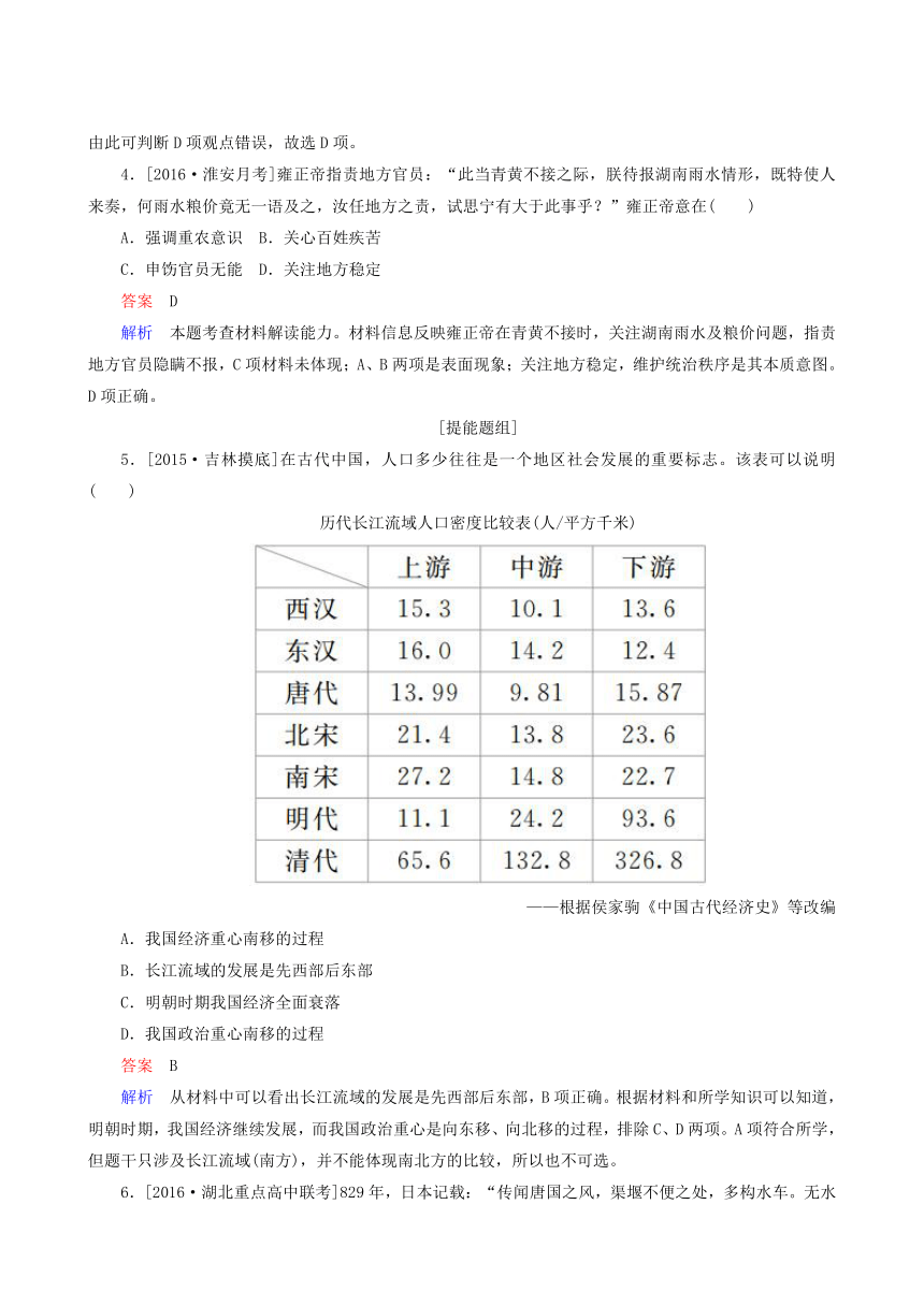 2017届人教版历史高考一轮复习特训：21 发达的古代农业