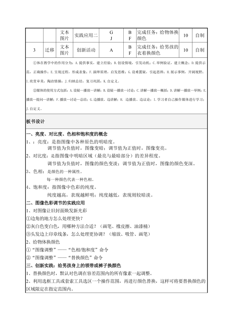 闽教版八年级上册信息技术 活动三 图像的色彩调节 教案