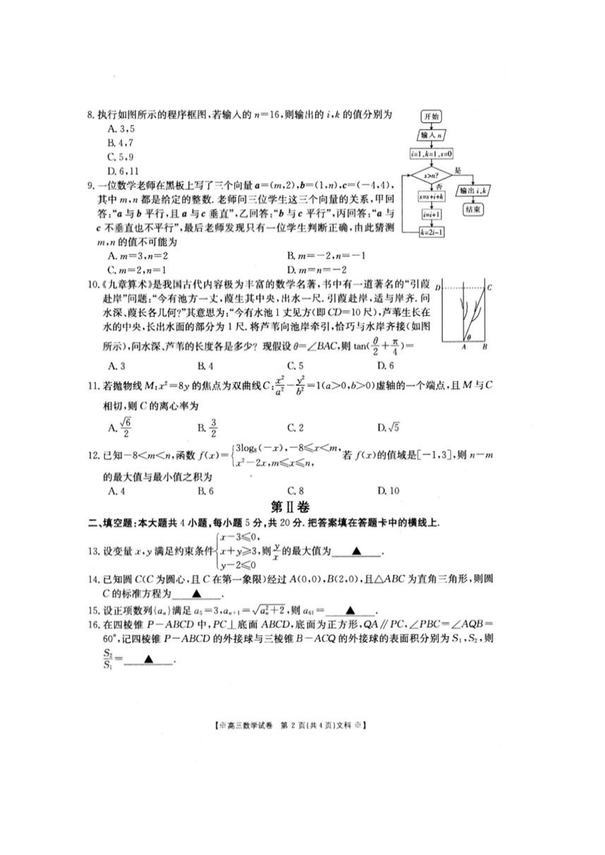 山西省太原十二中2018届高三1月月考数学（文）（扫描版，含答案）