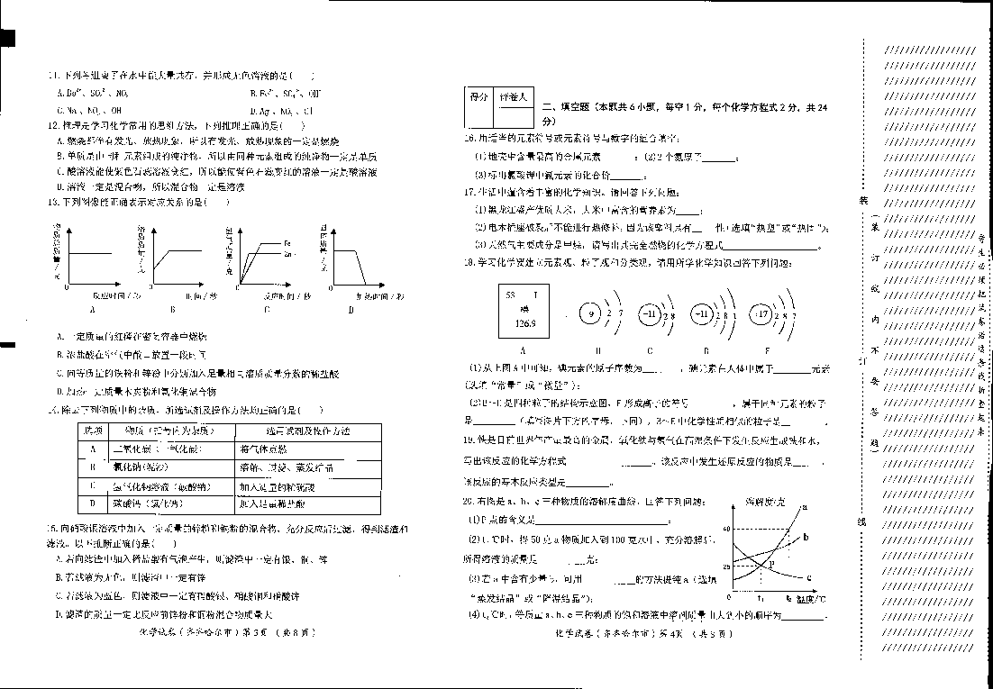 黑龙江省齐齐哈尔市、黑河市、大兴安岭地区2020年中考化学试题（图片版含答案）