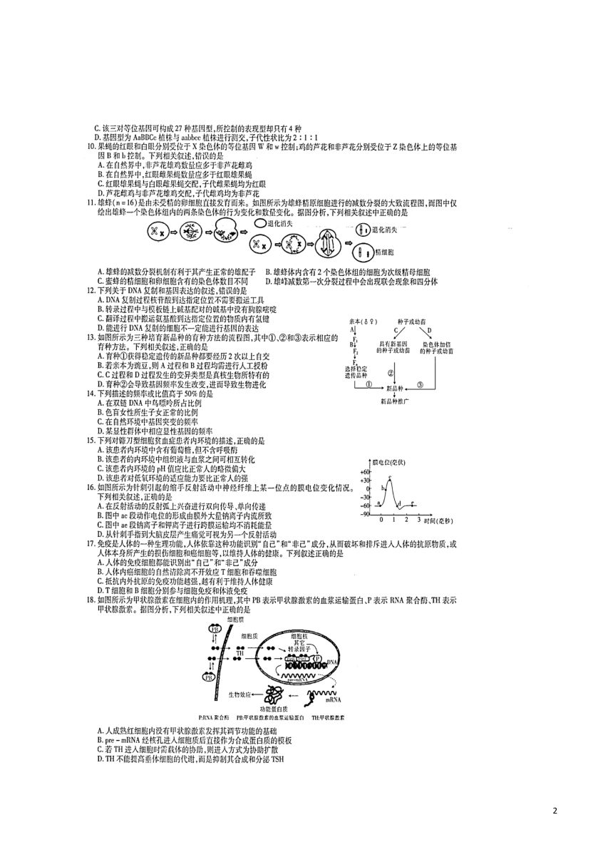 2017-2018学年河南省七校高二下学期升级摸底考试生物试题（图片版）