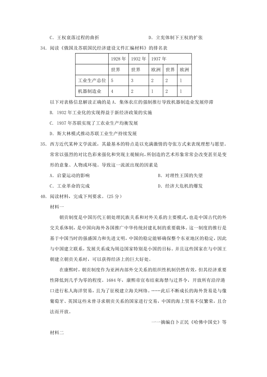 贵州省2017届高三下学期普通高等学校招生适应性考试文综-历史试卷