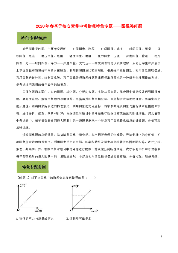 2020年春基于核心素养中考物理特色专题——图像类问题含解析