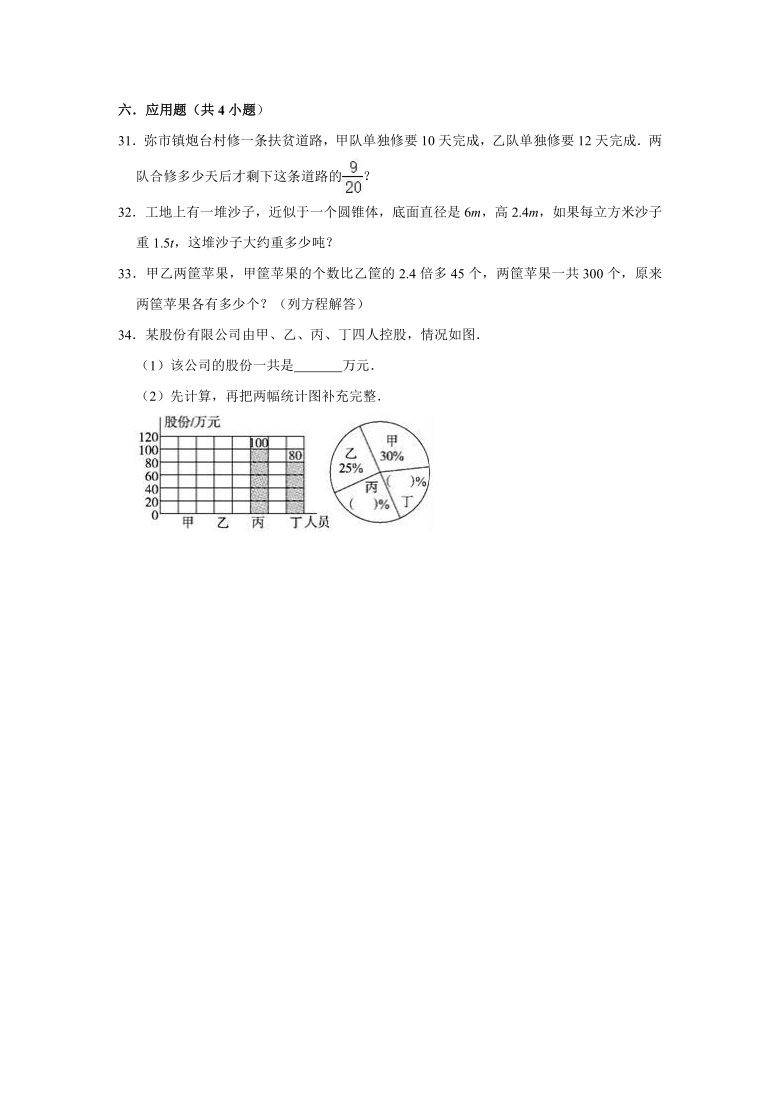 2021年小学六年级下册小升初数学预测试卷（八）人教版（有答案）