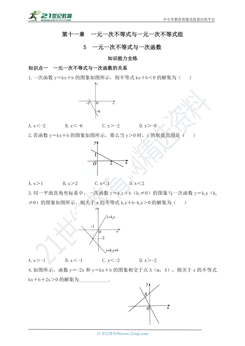 11.5 一元一次不等式与一次函数 同步练习（含答案）