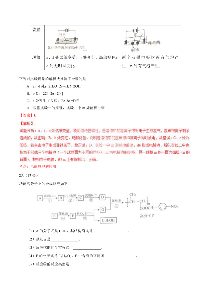 2016年高考北京卷理综化学试题答案解析（正式版）