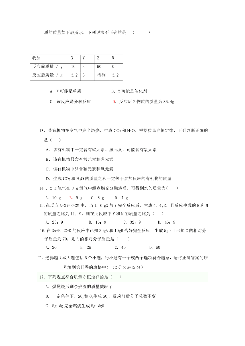 鲁教版初中化学九年级上册第五单元定量研究化学反应检测题（无答案）