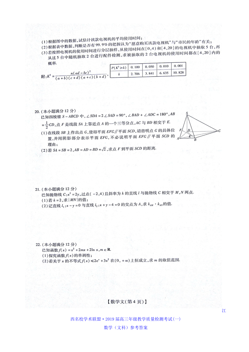 江西省名校学术联盟2019届高三年级教学质量检测考试（一）数学（文）试题 扫描版含答案